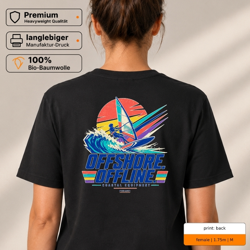 Premium T-Shirt „OFFSHORE. OFFLINE.“ – p1 beachwear Rückenprint